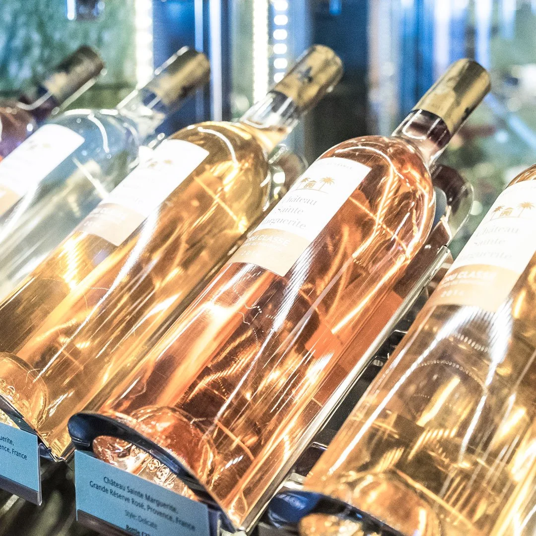 Bottles of Rosé wine in The Glass House on P&O Cruises