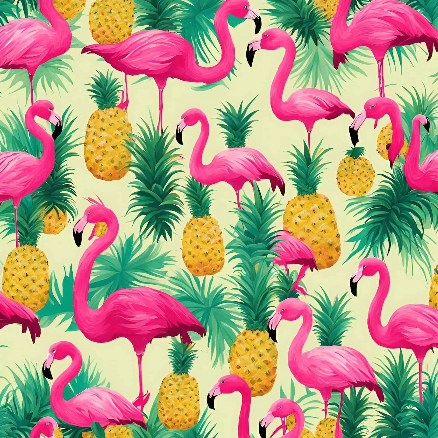 Pineapple and flamingoes tropical print