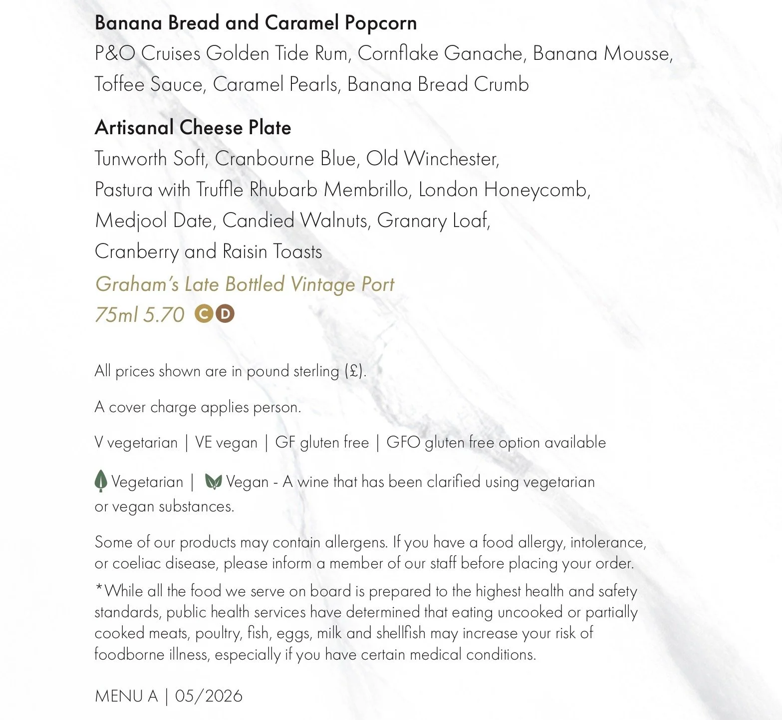 P&O Cruises Epicurean Menu A - Desserts 2