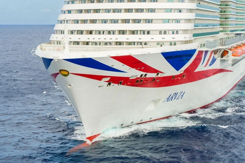 Close up of P&O Cruises Arvia’s bow whilst at sea