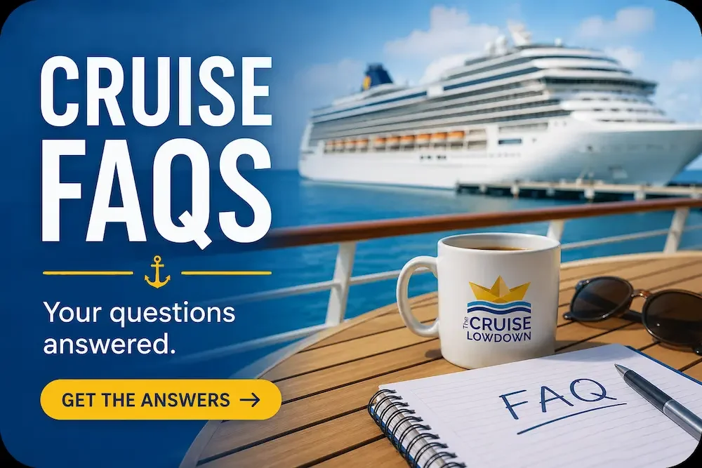 An image click through to Cruise Lowdown’s Cruise FAQ page answering over 150 cruise questions