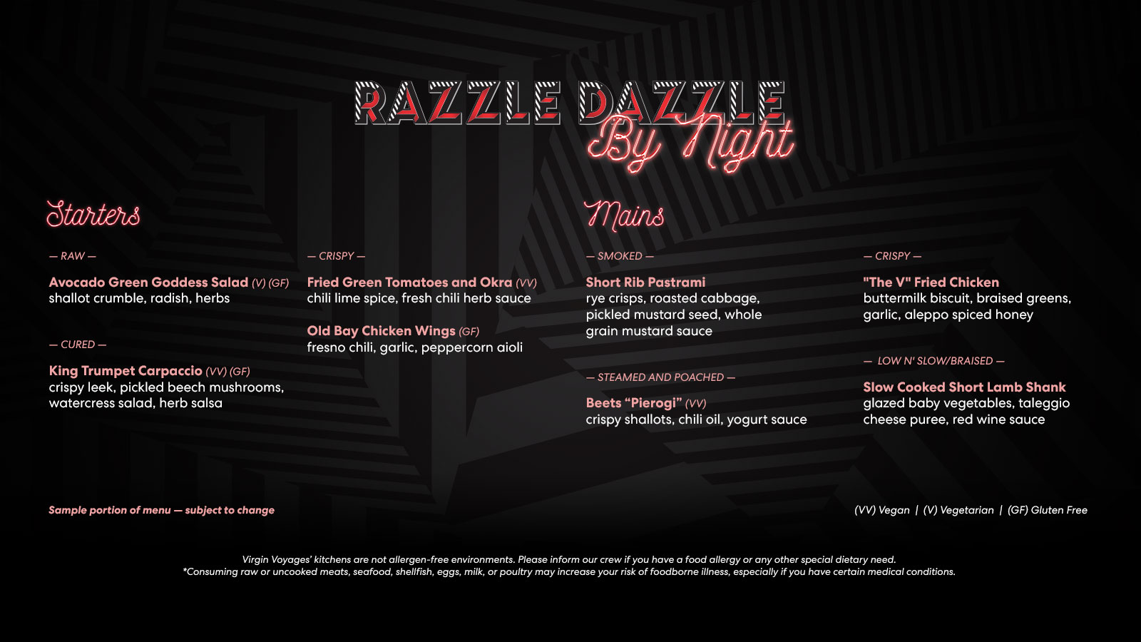 Hotel Razzle Menu Card All-New Updated Virgin Voyages Resilient Lady Dining Guide 2025 ...