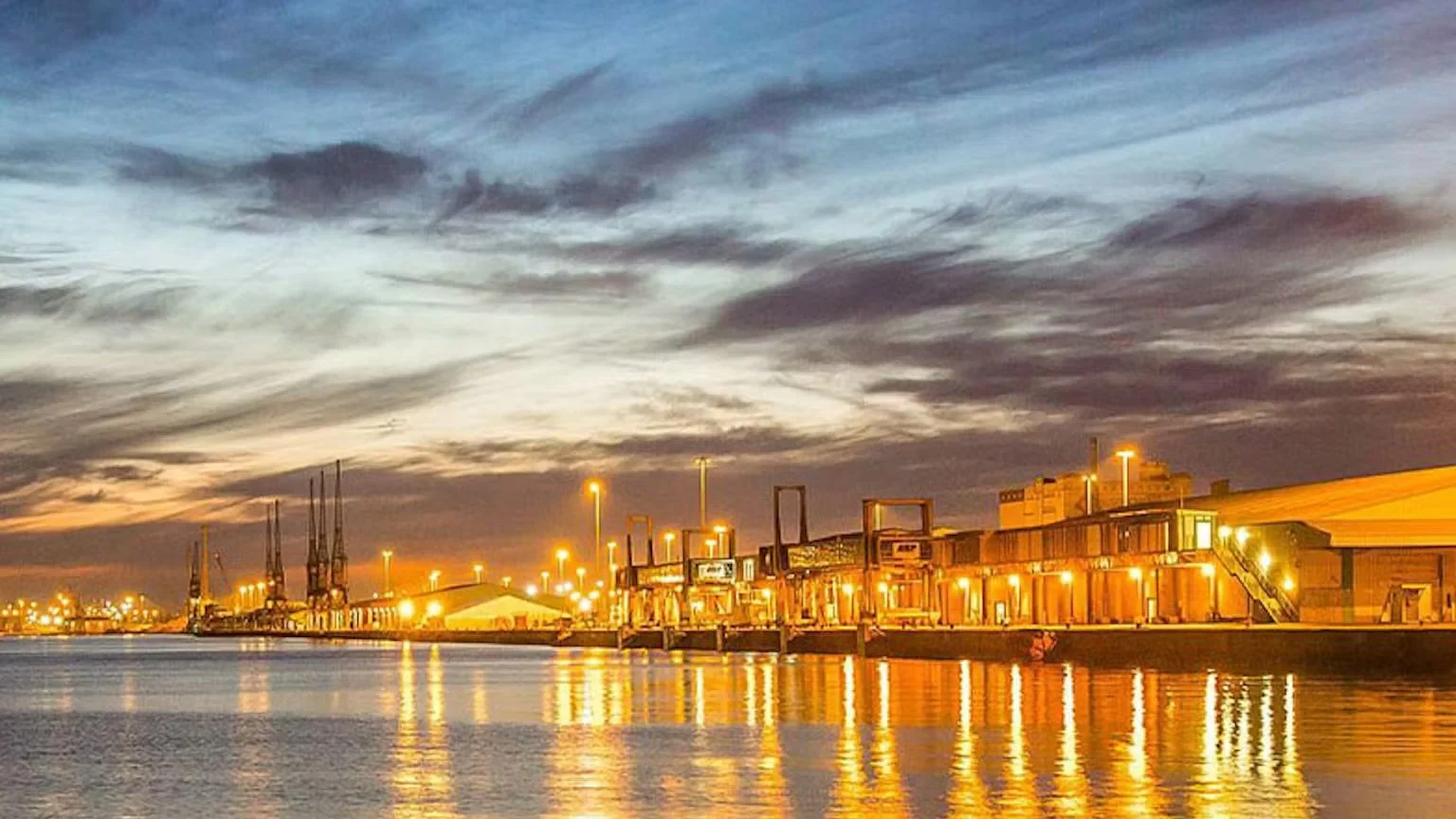 Southampton Port at night Where Royal Caribbean’s Freedom of the Seas will home-port in summer 2027.