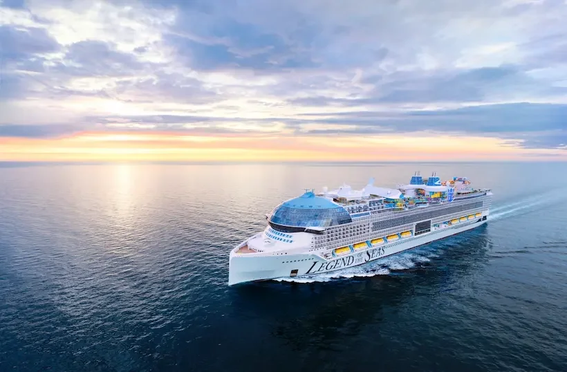 Royal Caribbean’s cruise ship Legend of the Seas aerial view.