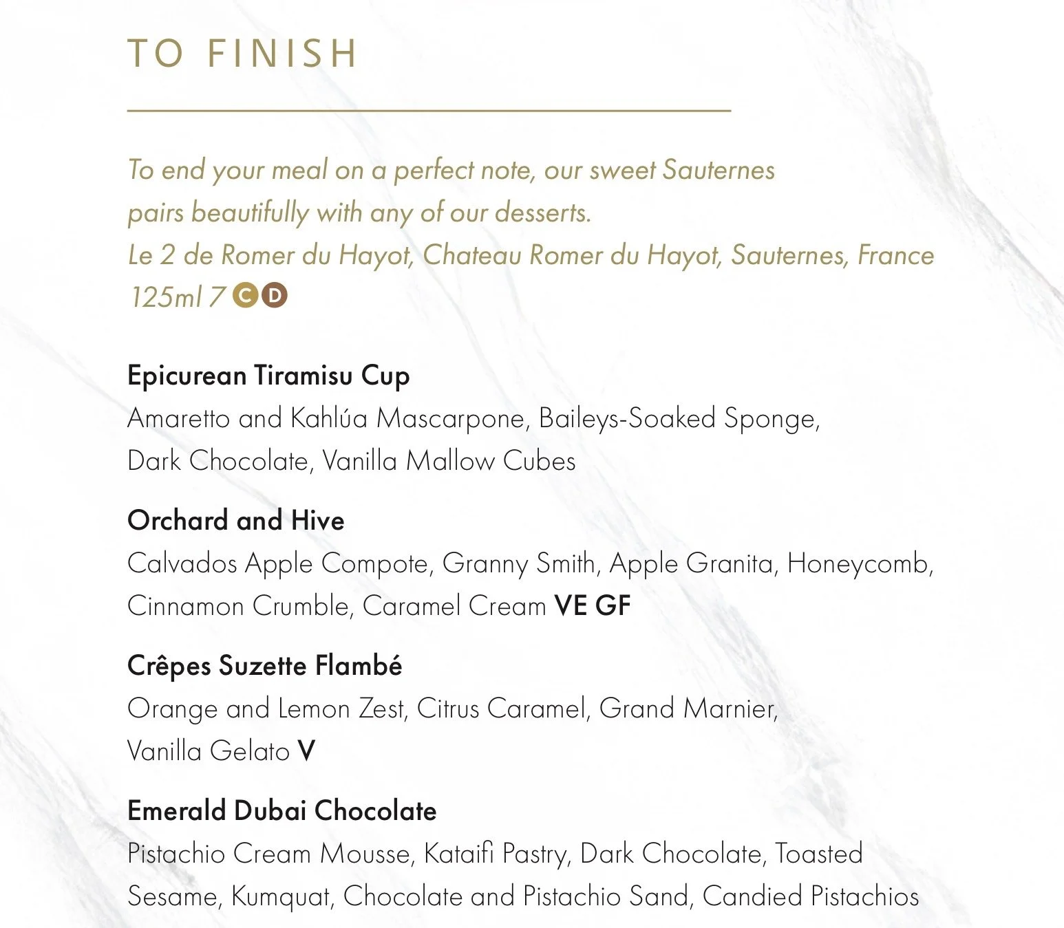 P&O Cruises Epicurean Menu A - Desserts 1