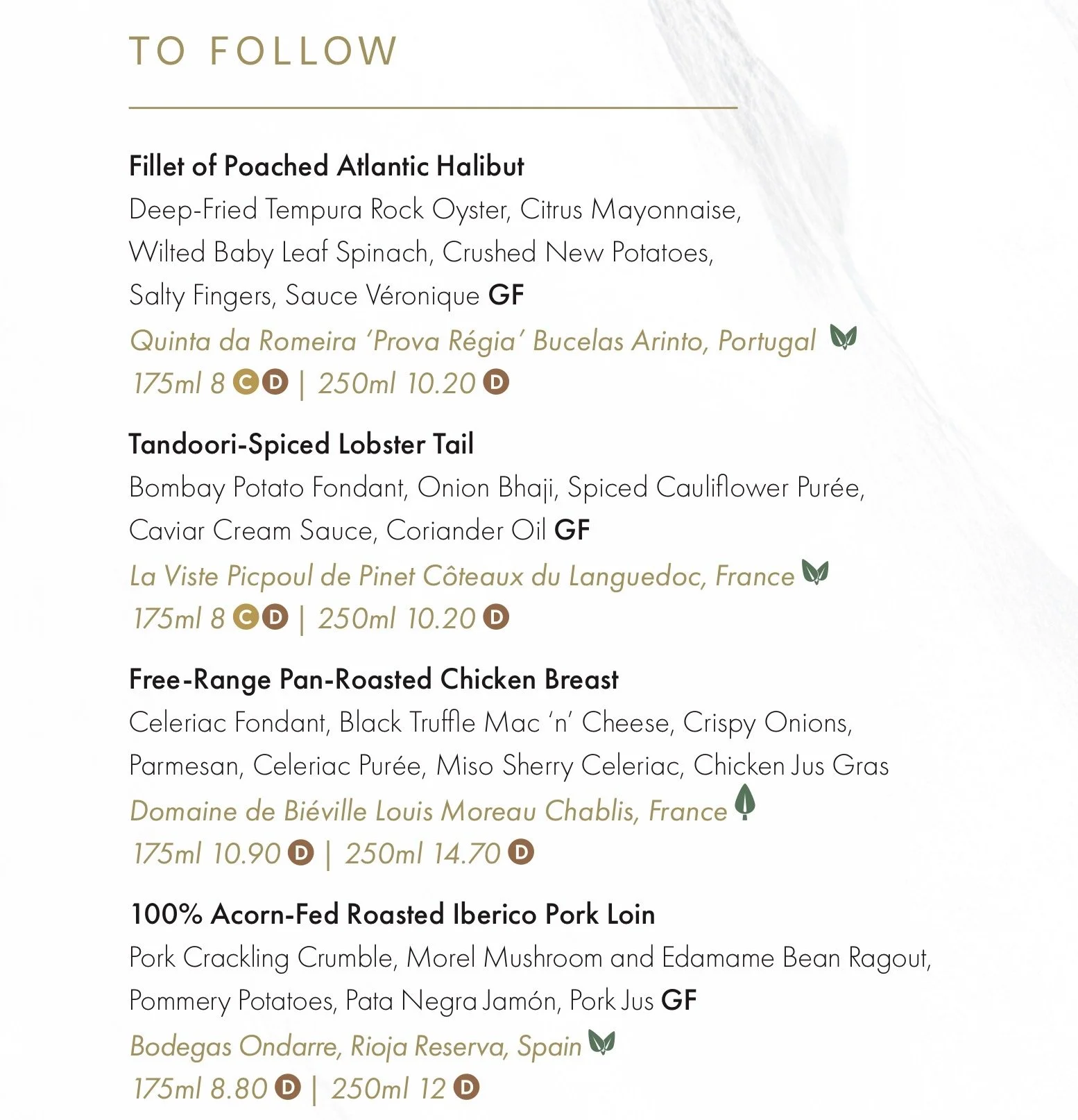 P&O Cruises Epicurean Menu A - Mains 1