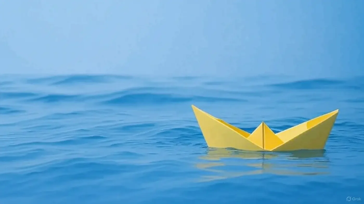 Blue Sea with yellow paper boat Cruise Lowdown brand