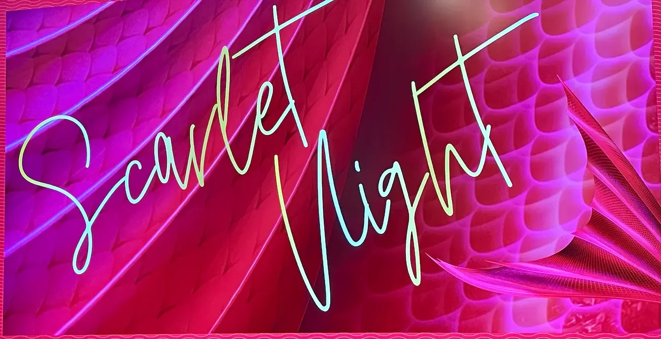 Virgin Voyages neon sign on Scarlet Night photo booth