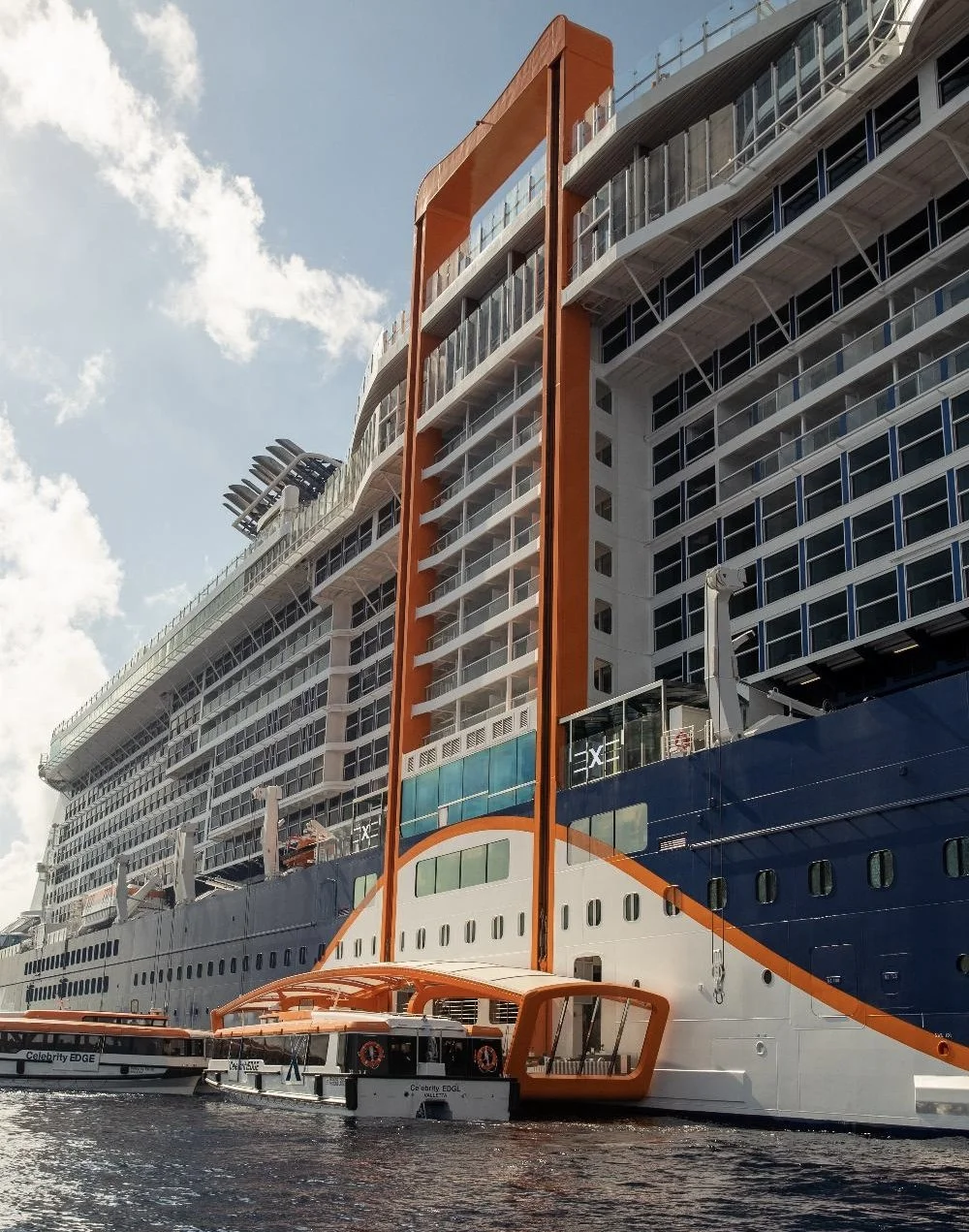 Magic Carpet on Celebrity Beyond as Destination Gateway tender platform on deck 2 just above water level.