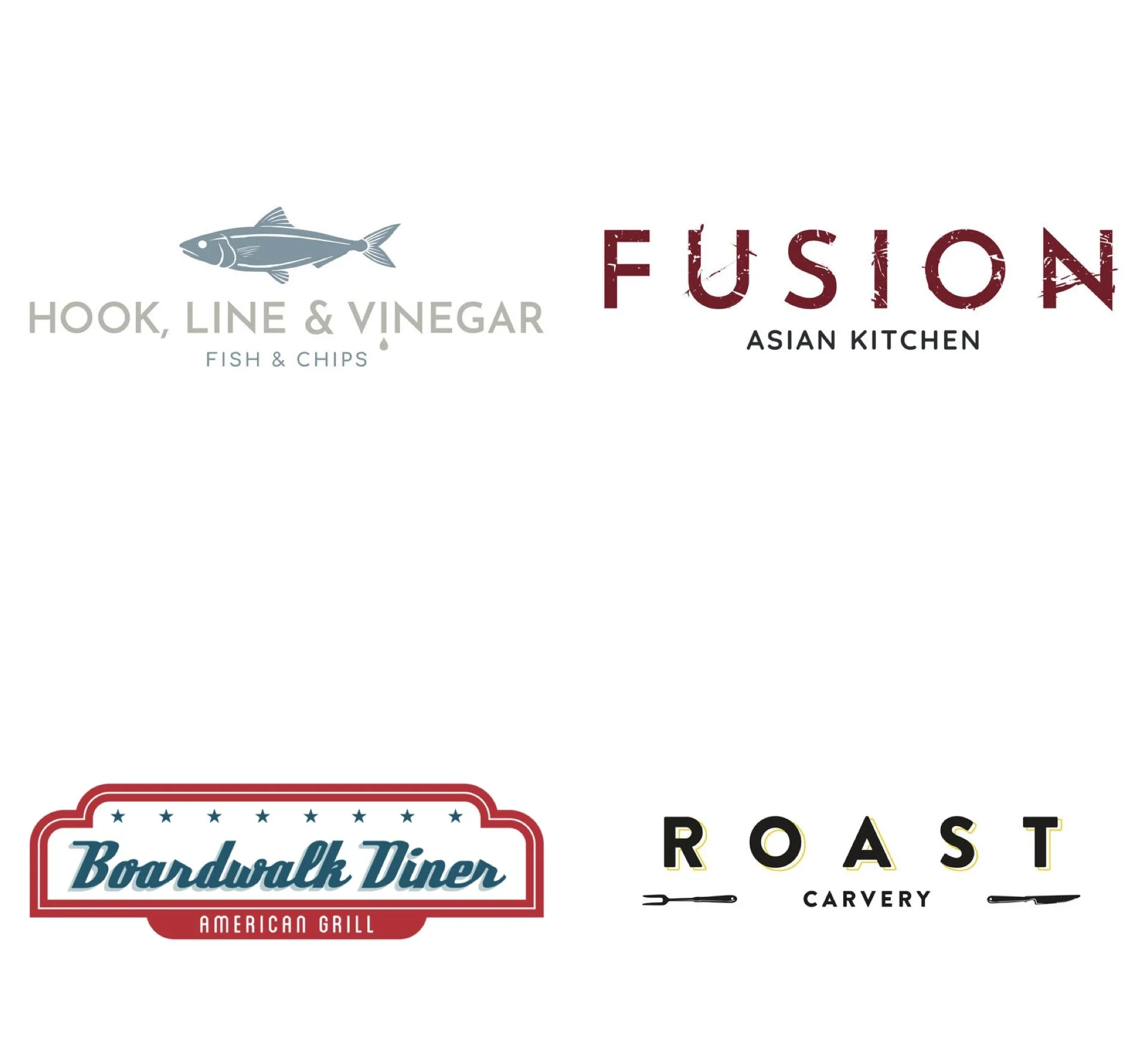 Four Outlet Logos for the food counters at The Quays on P&O Cruises Iona and Arvia ships