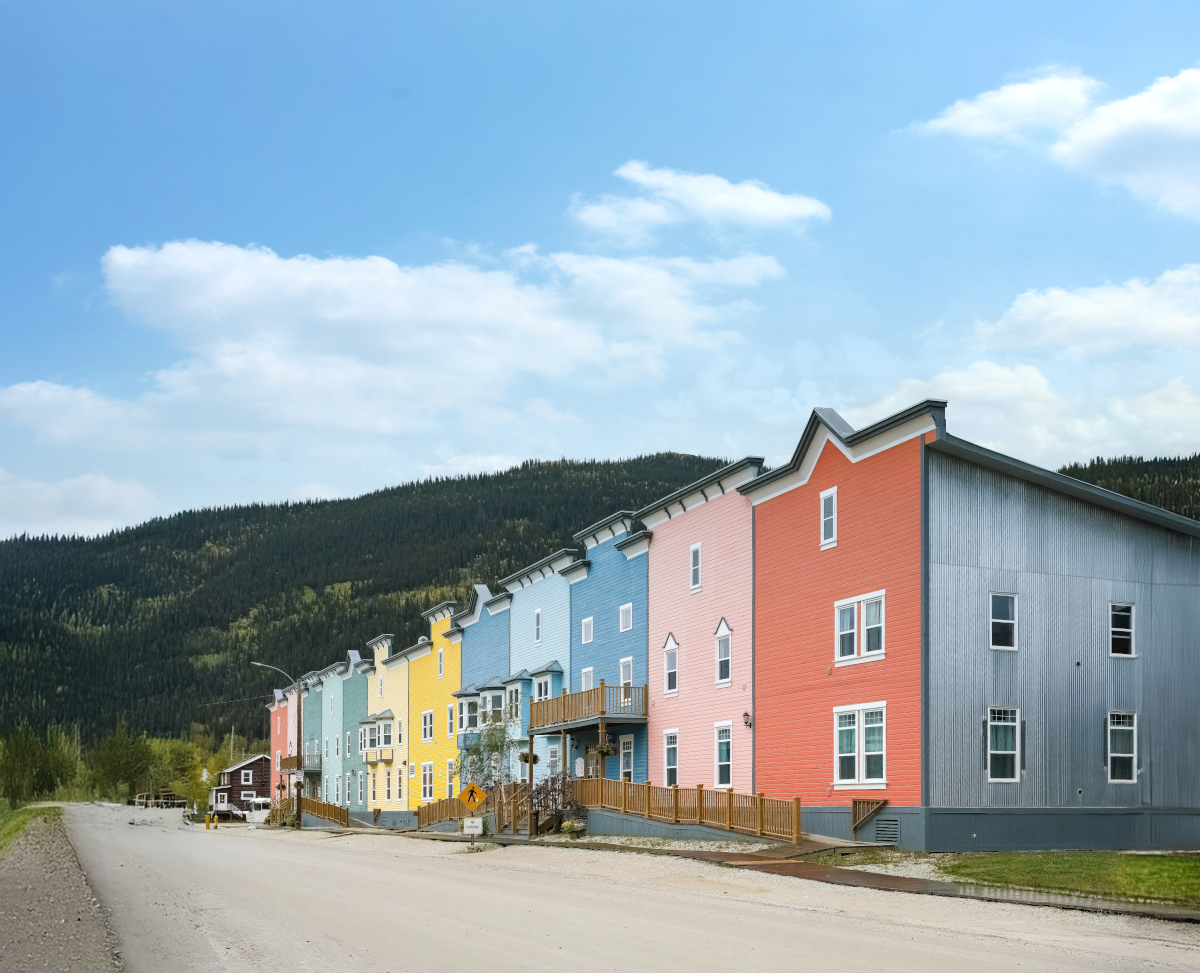 Colourful houses in Dawson City in Yukon, Canada