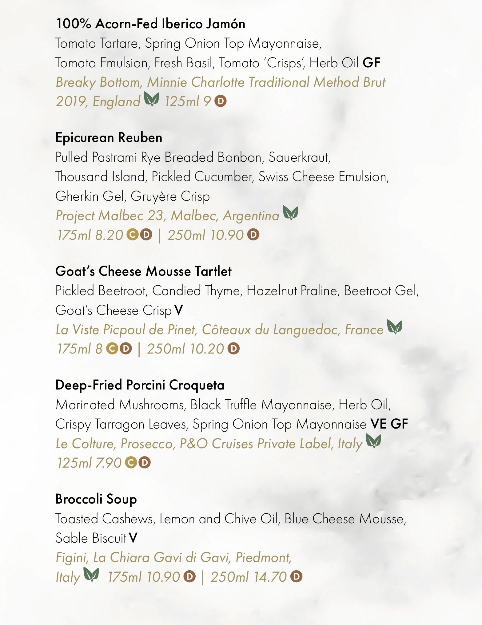 More starters from P&O Cruises Epicurean Restaurant Menu 1