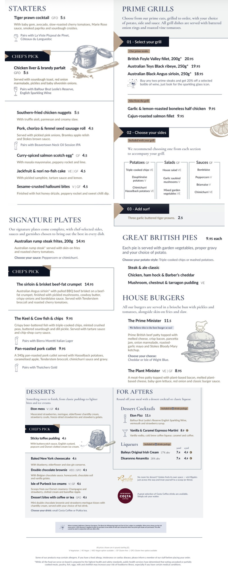 Full Keel & Cow menu from P&O Cruises 2026