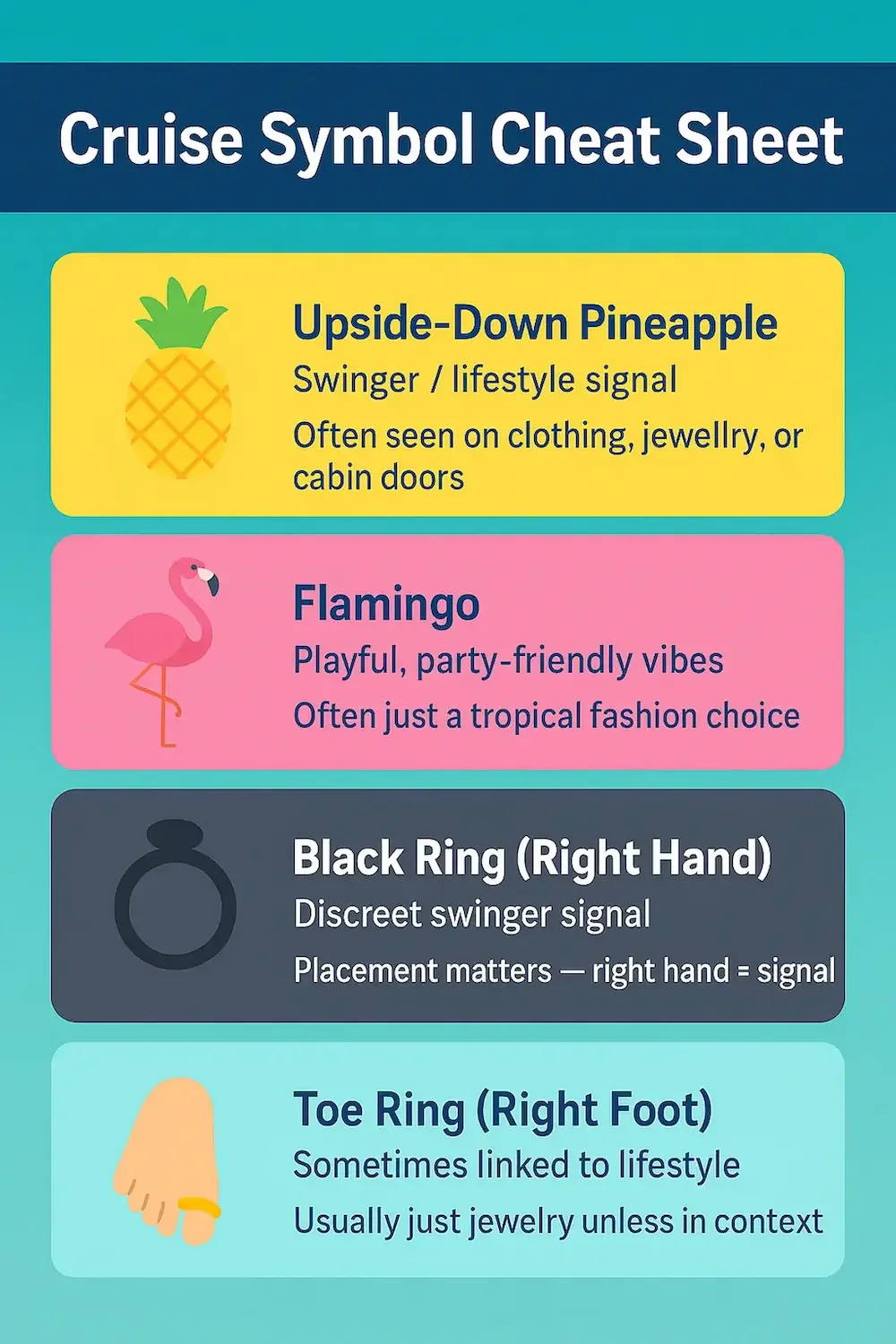 Crib sheet showing adult cruise symbols