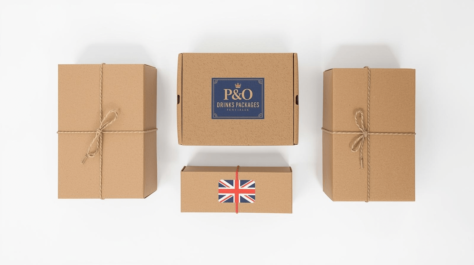 Brown paper packages tied up with string to represent drinks packages