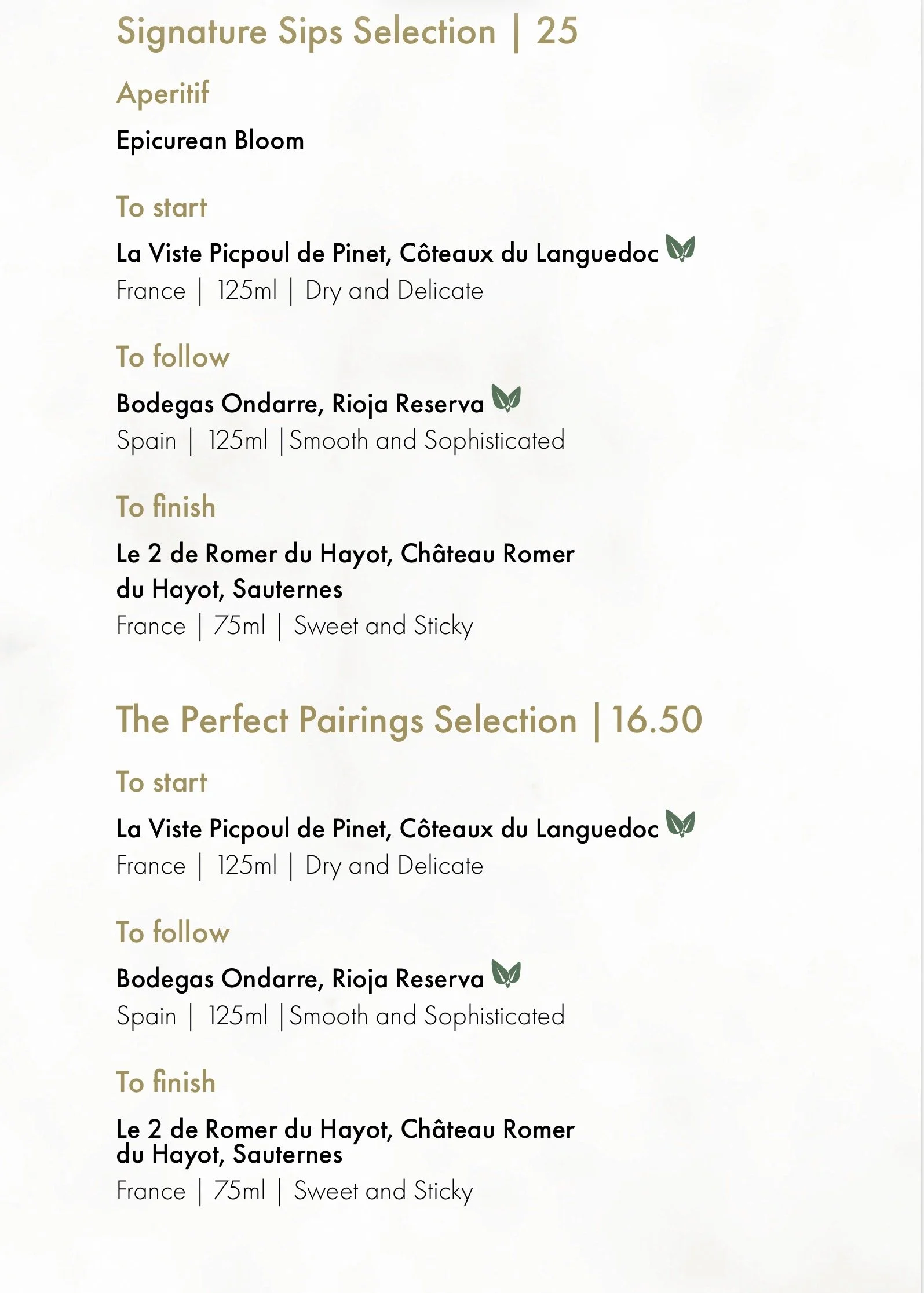 Signature Sips drinks Menue on P&O Cruises Epicurean restaurant