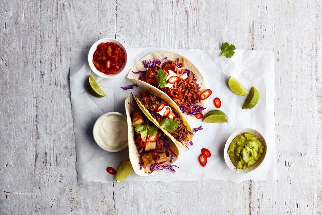 Flat lay of a plate of tacos from The Beach House restaurant on P&O Cruises