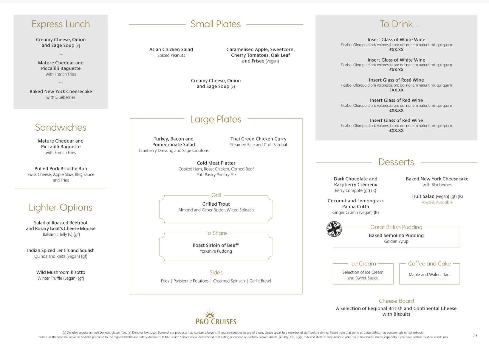 P&O Cruises MDR Lunch Menus — Cruise Lowdown