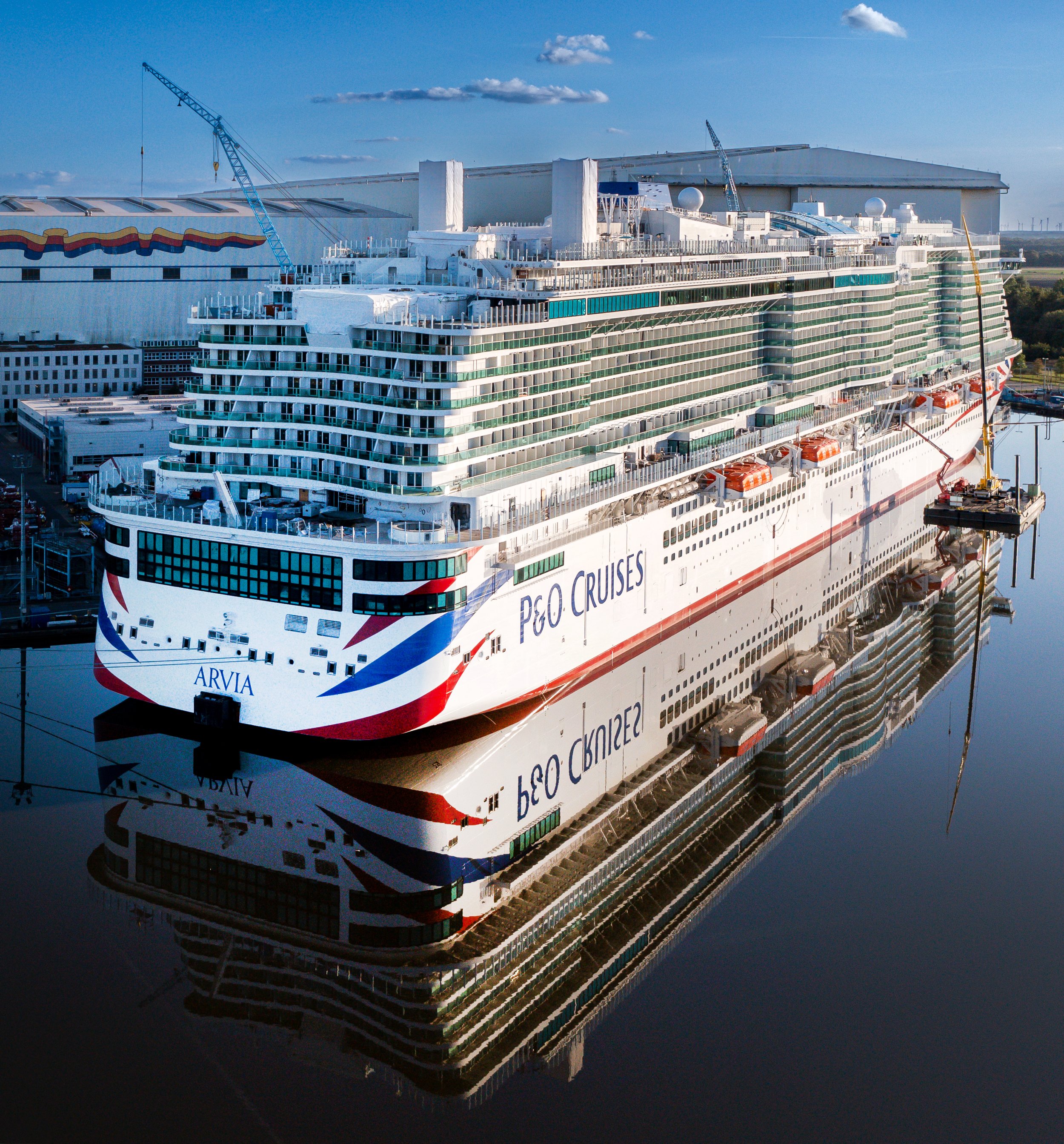 P&O Cruises aft view of Arvia docked in Germany