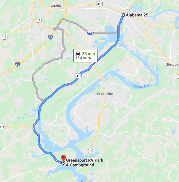 Directions From Gadsden, AL to Greensport RV Park and Campground on