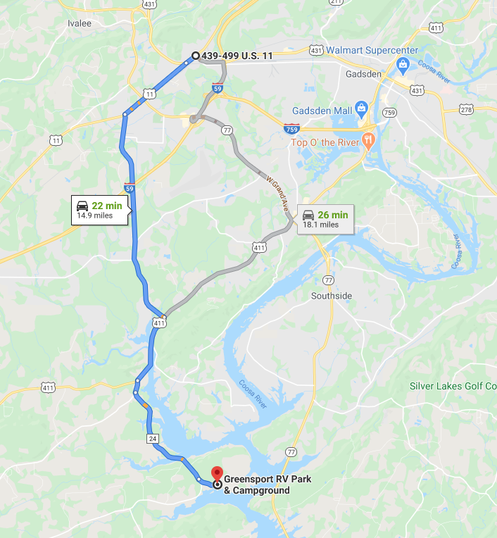Directions from Attalla, AL to Greensport RV Park and Campground on