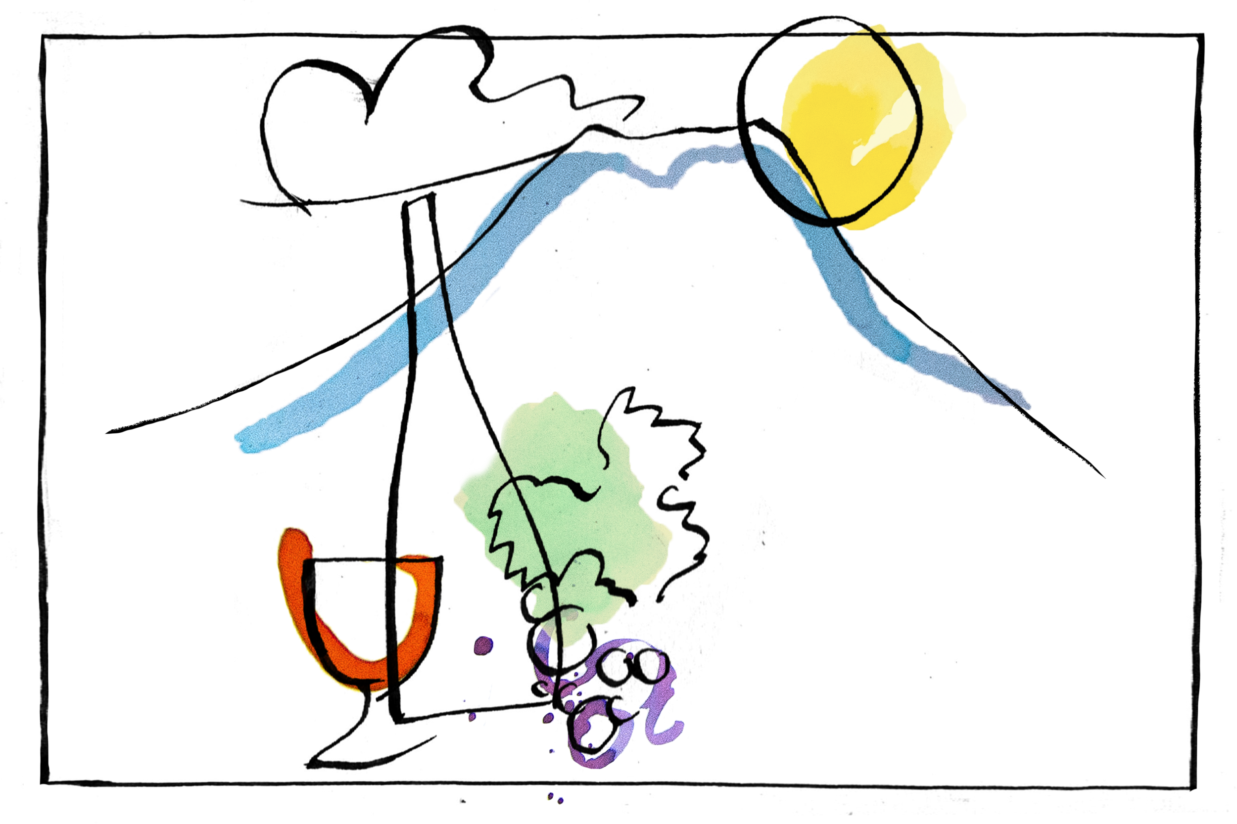 A detailed illustrated diagram of the water cycle showing the sun, evaporation, condensation, cloud formation, precipitation, runoff, groundwater, and transpiration.