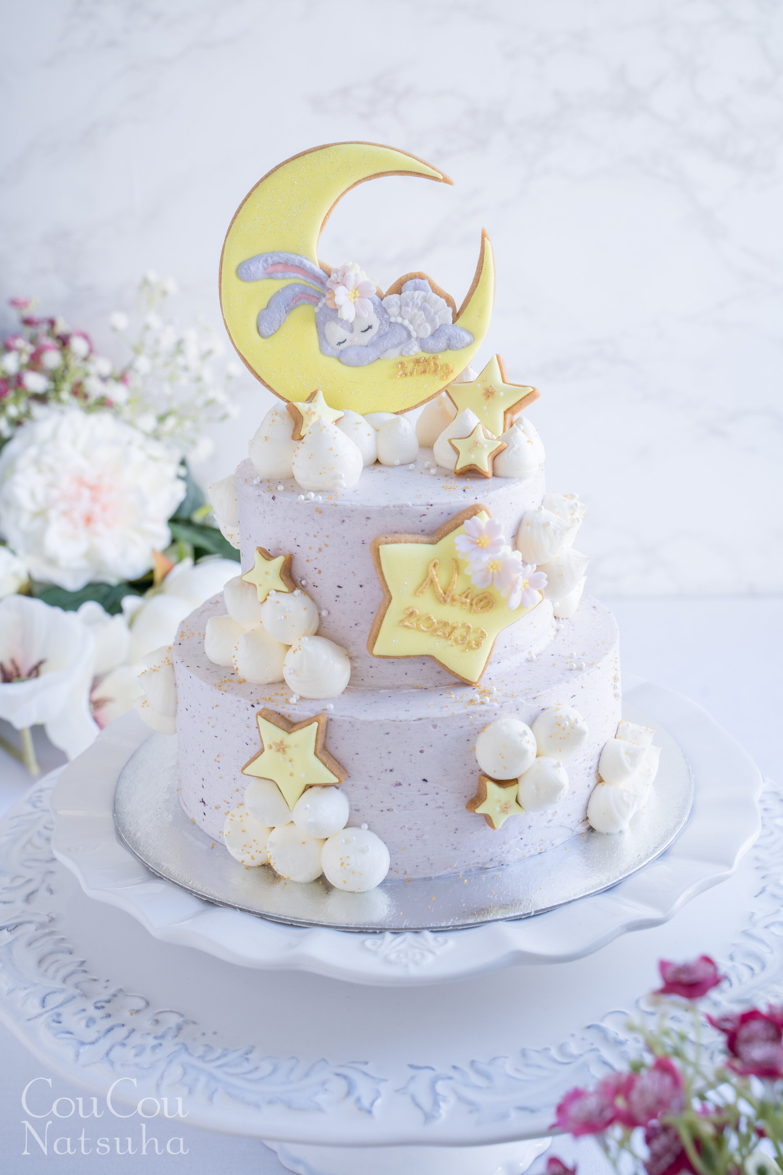 Moon and Bunny Baby Shower Cake - 桜ステラルーのベビーシャワーケーキ — CouCou Natsuha