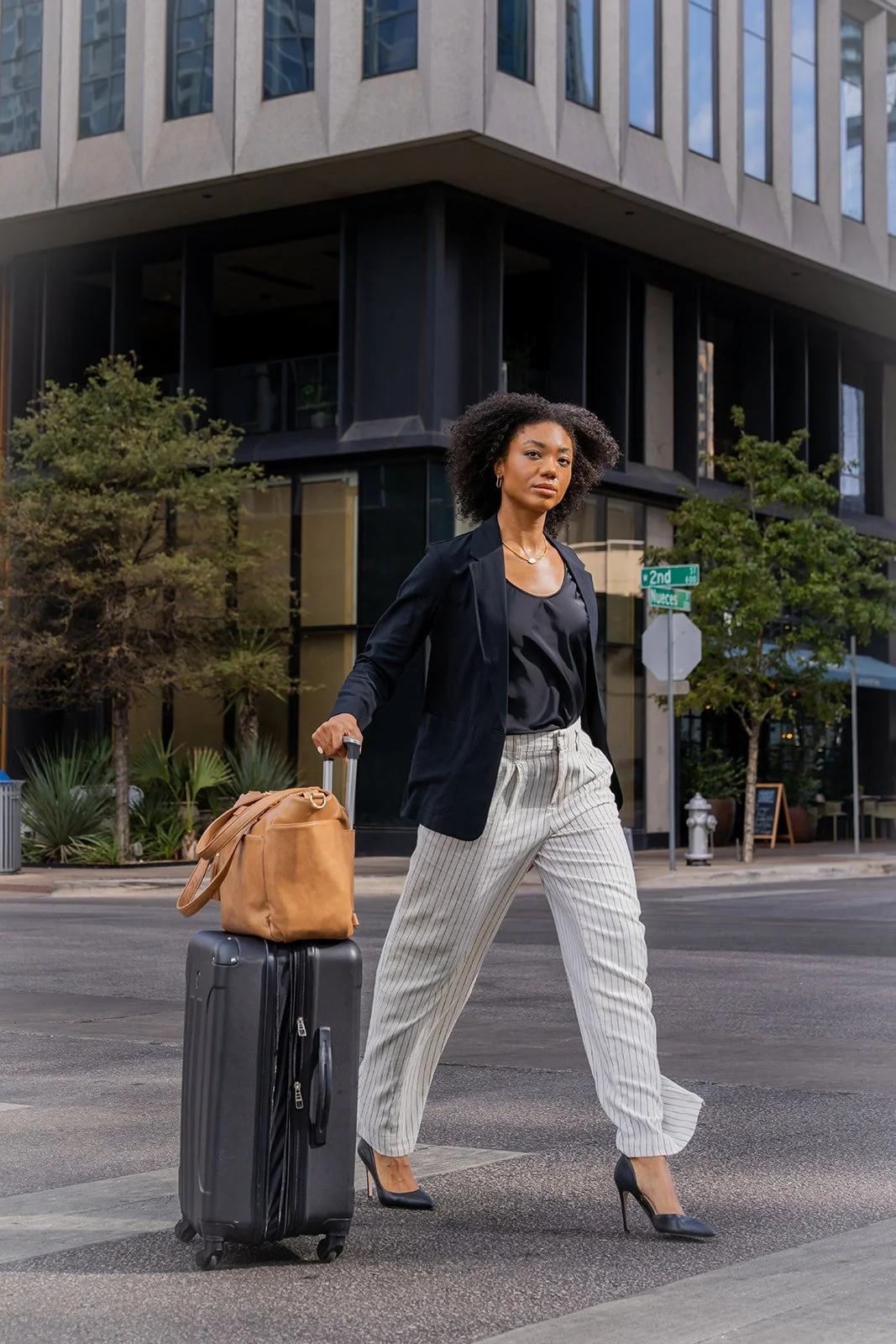 Lifestyle product photography for leather bag downtown austin
