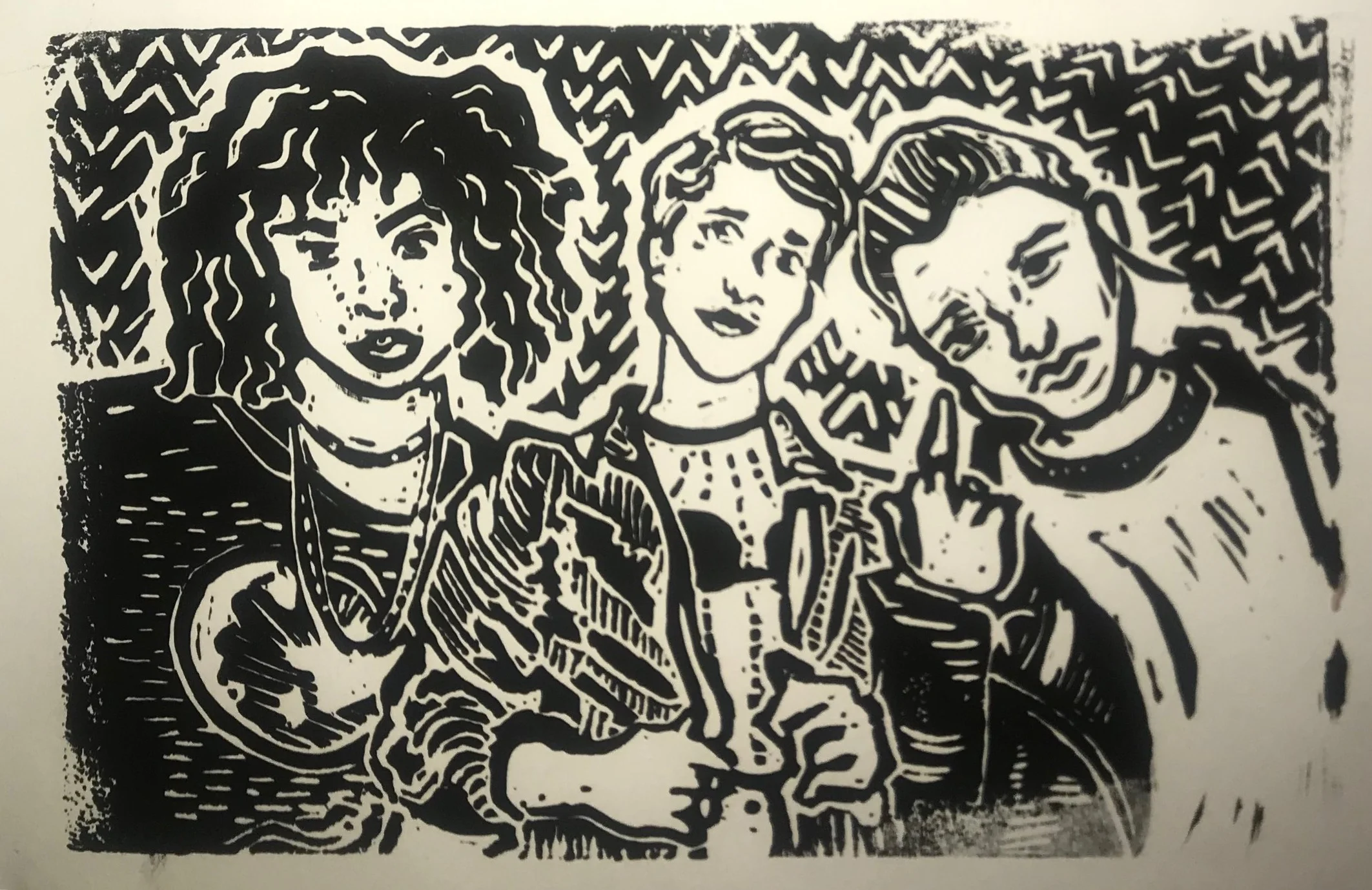 4" x 6" - linoprint, oil on paper