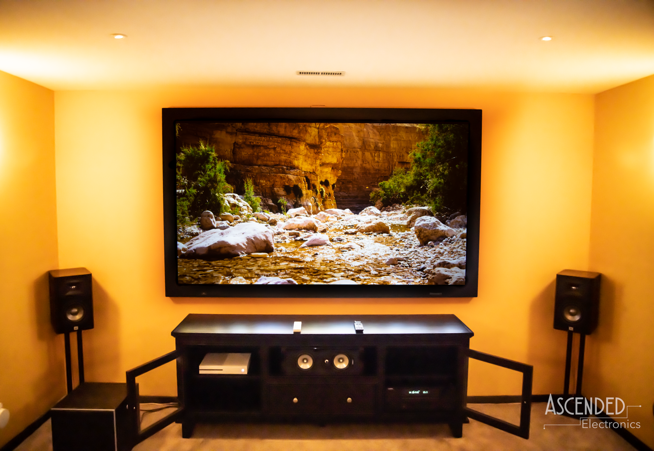 Projector Screen with Surround Sound Custom Hawkeyes Home Theater.png