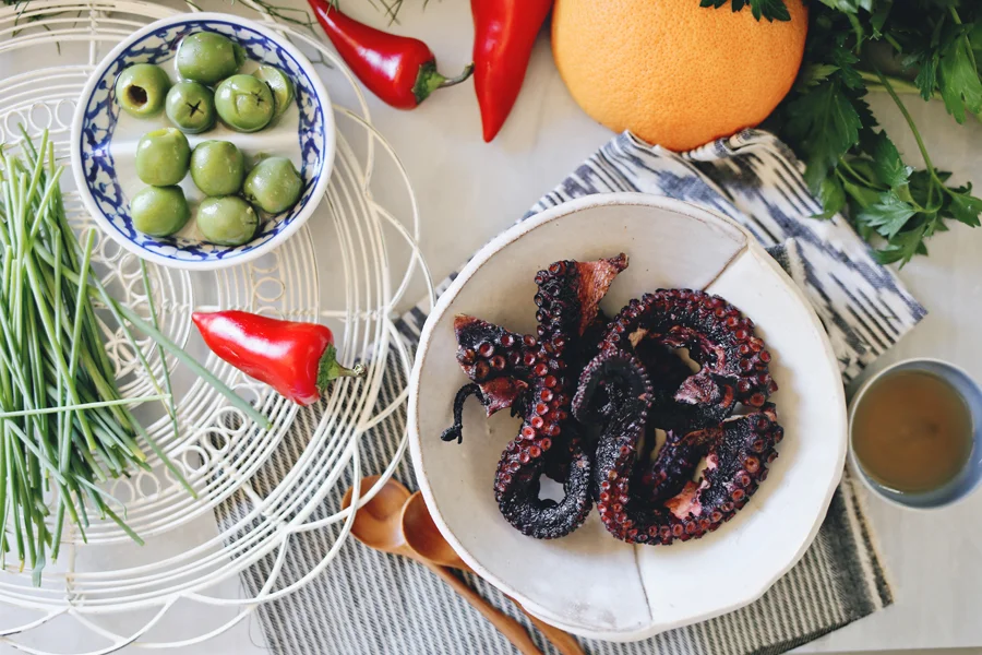 Grilled Octopus Salad Prep | Dine X Design