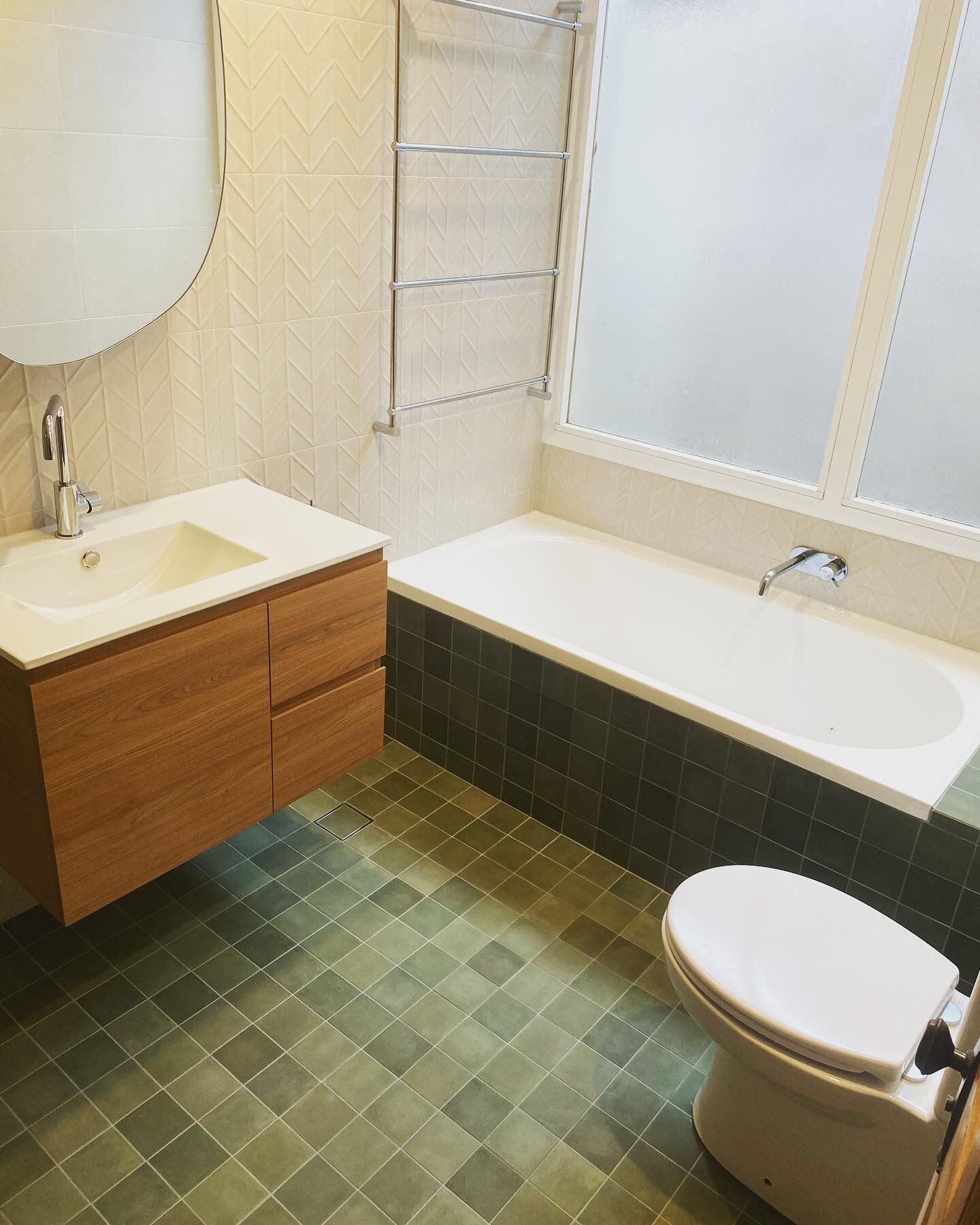 Our latest completed bathroom renovation.  These floor tiles look awesome 😎
