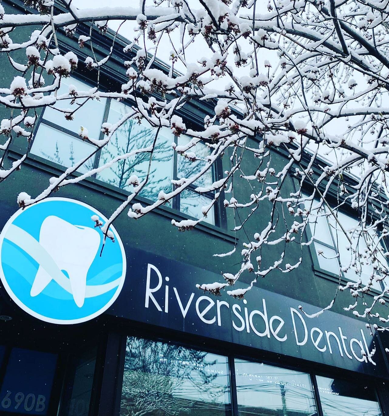 Riverside dental center creating smiles in sun or snow or zombie apocalypse 😅😅😅. April snow storms are always gorgeous
