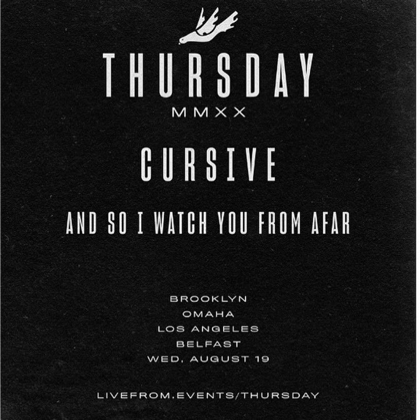 TODAY!!

I miss my @thursdayband family and I know this is going to be an amazing event.

In a different timeline we should be out on tour playing these shows. 
Alas-Life is always moving it&rsquo;s goalposts and we do what we can to remain fluid and
