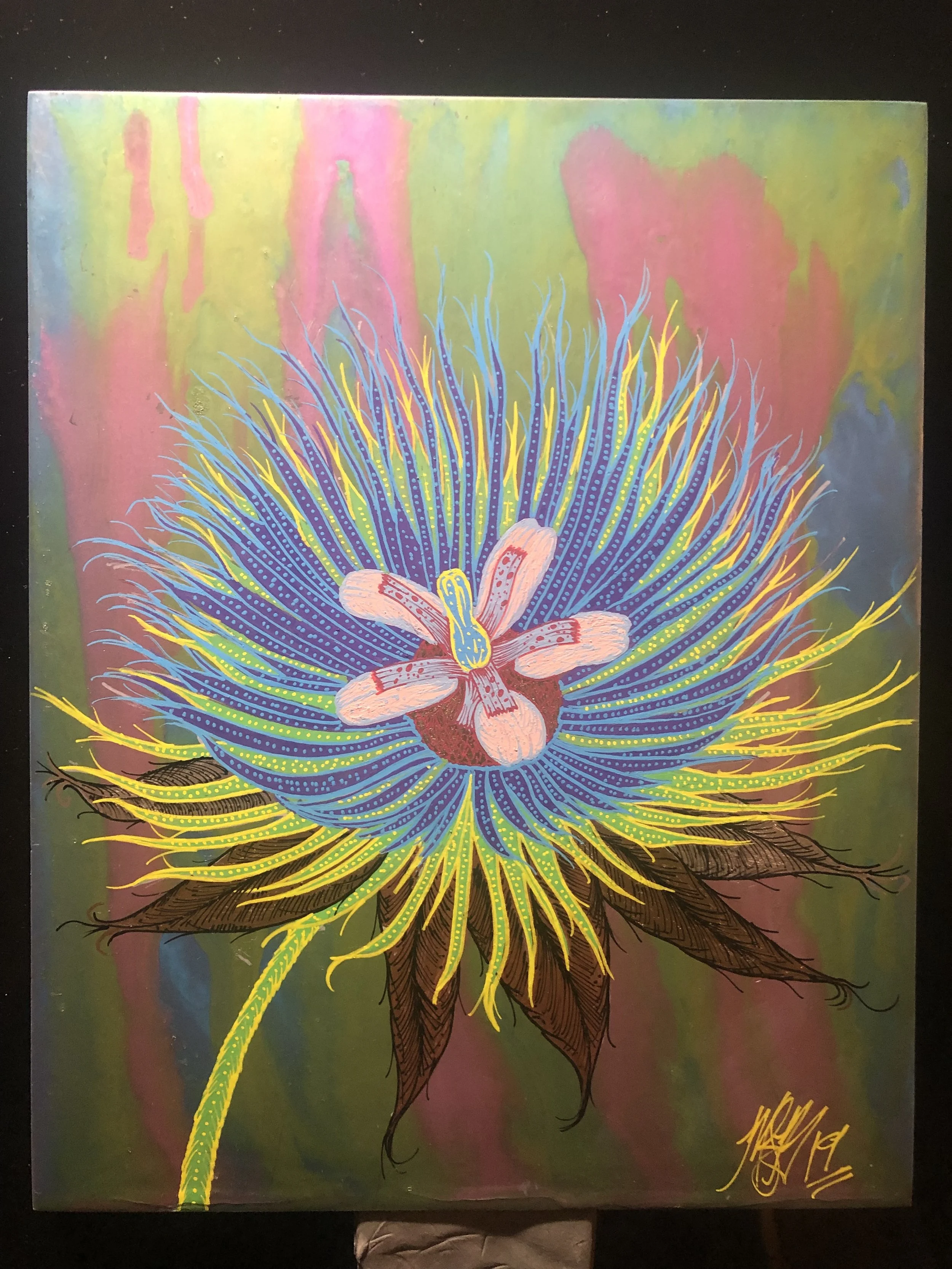  Background: MolotowOne4all Paint Pen (Metallic)  Foreground: MolotowOne4all / Decocolor Paint Pen  Size: 8”x10”  Done on: Primed Smooth Wood Panel  Year: 2019  Available: Yes 