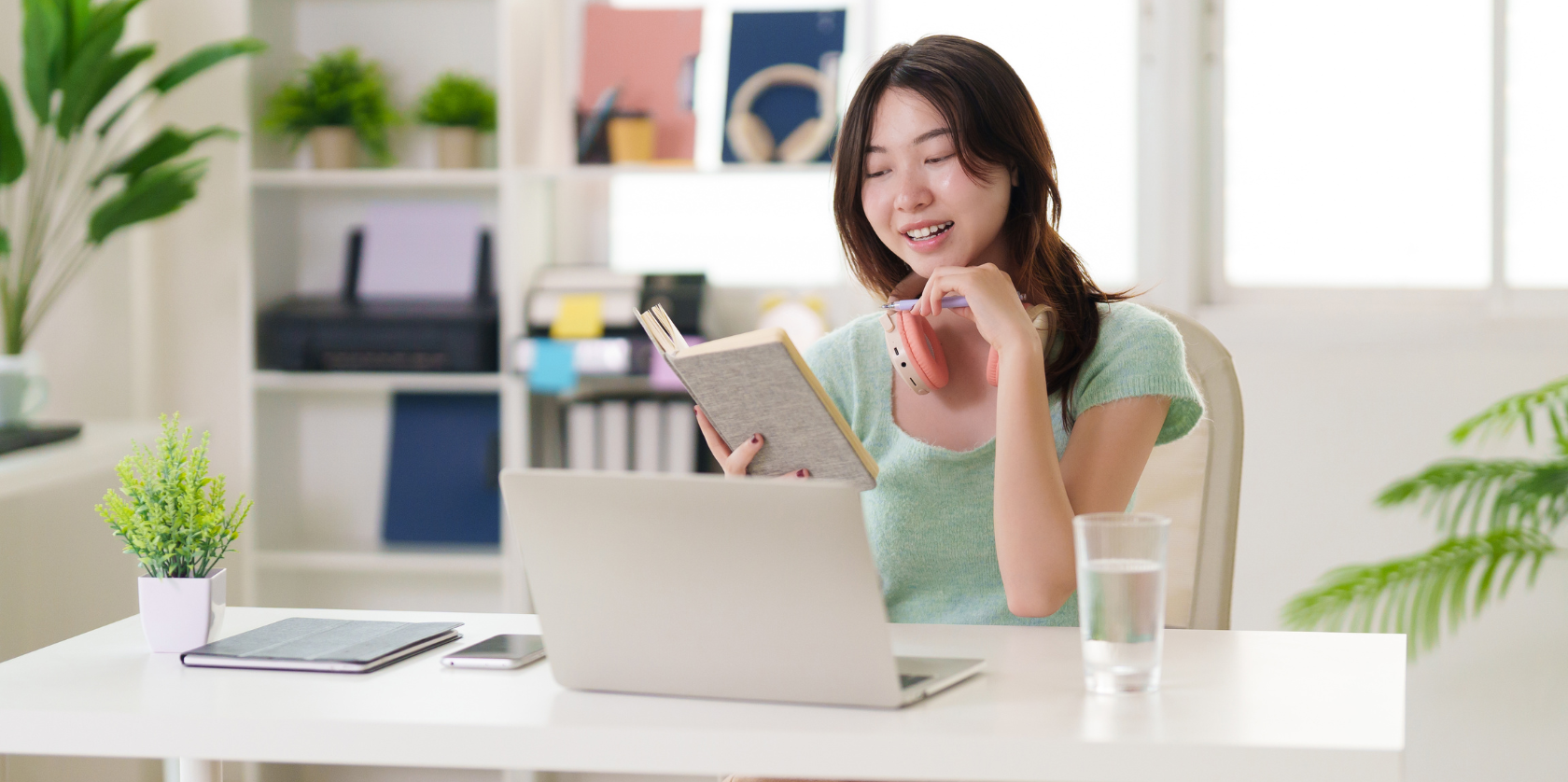 A female studying