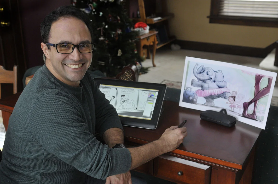 Jason Platt, a freelance illustrator, works out of his Davenport home.