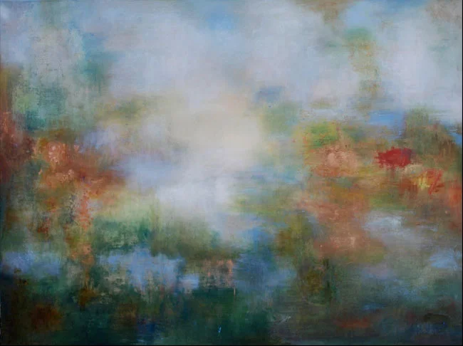 Argent — 2010 Oil, silica, pastel & metallic powders on canvas 48" x 65" Private collection Hawkes Bay, New Zealand: Collaboration Wines Label The beauty of vineyards after heavy rainfall, when the pendant fruit is luminous in the late afternoon light.