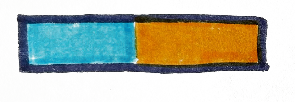 Colorful rectangular progress bar with blue on the left and orange on the right, outlined in dark blue.