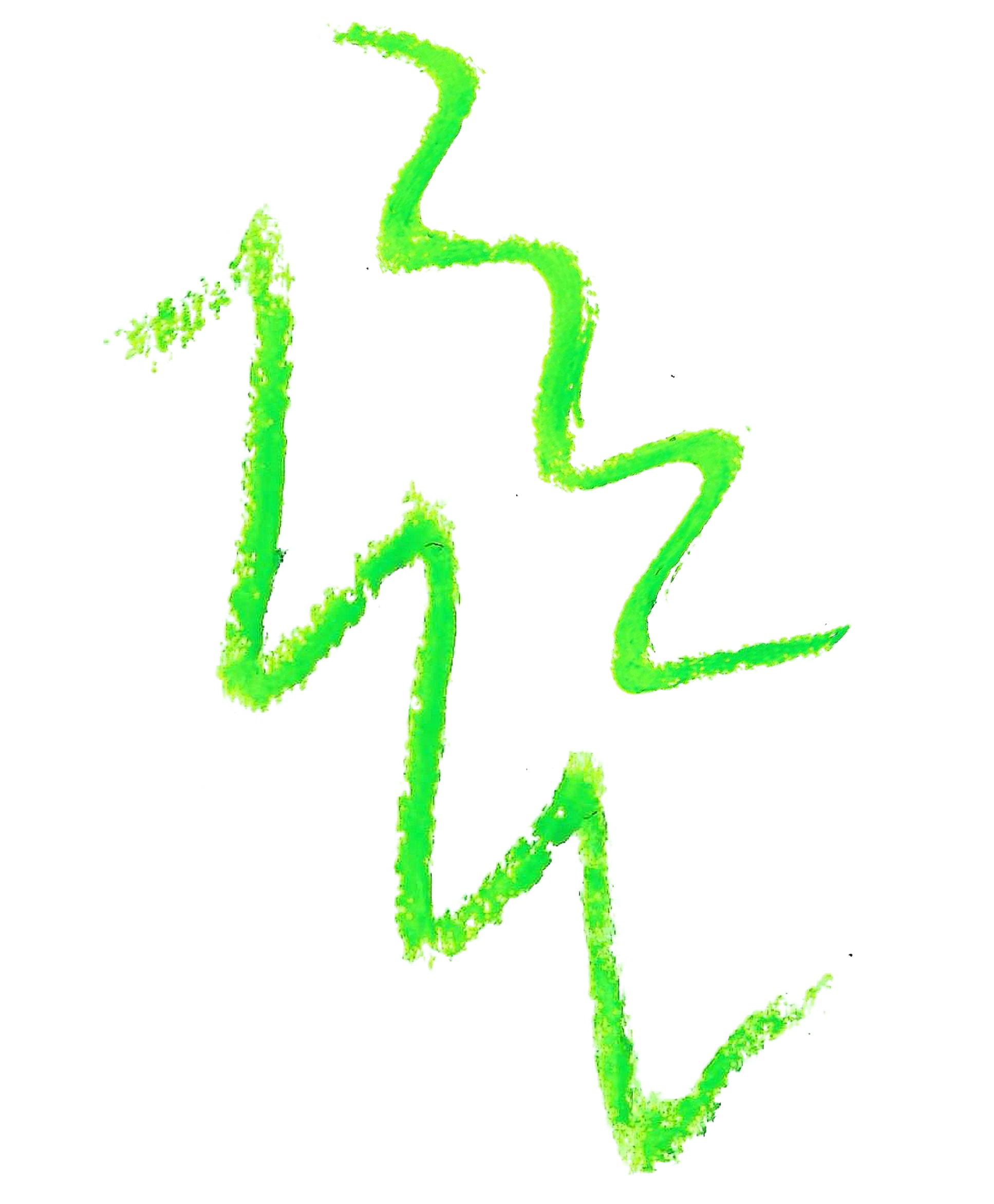 A green, glowing squiggly line on a white background with labels pointing to certain sections.