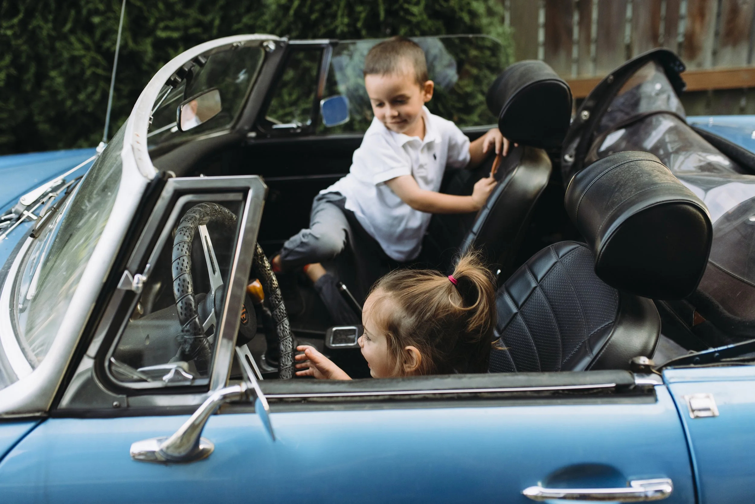 Seattle family in a retro car