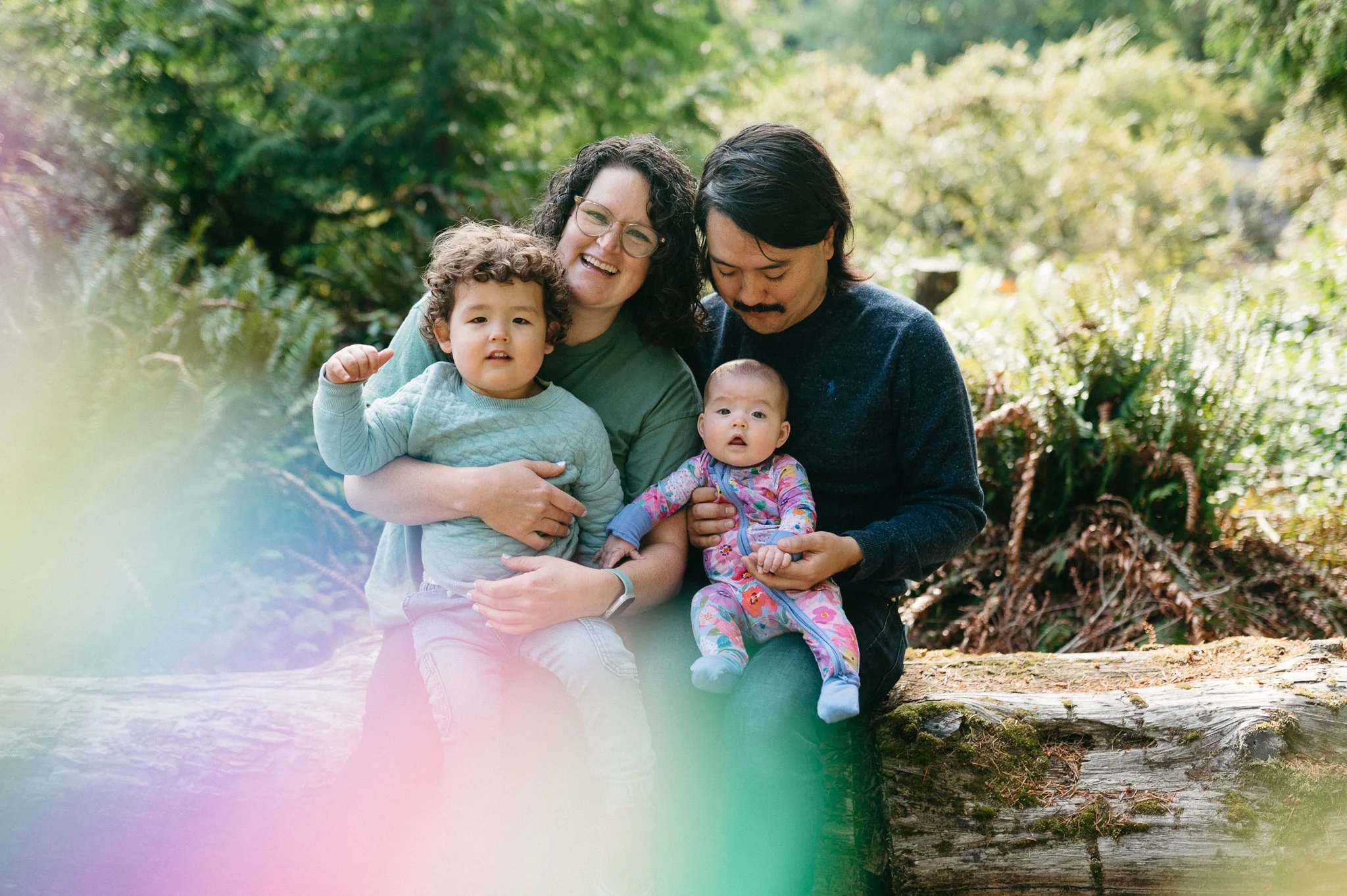 Seattle family laughing together for a candid holiday card photo