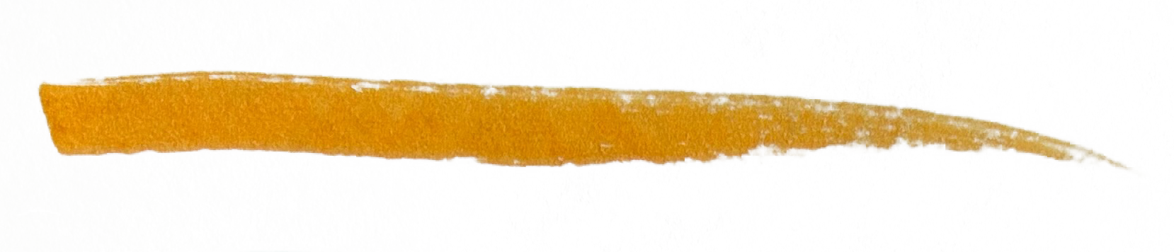 Orange-colored pencil drawing a thin, curved line on white paper.