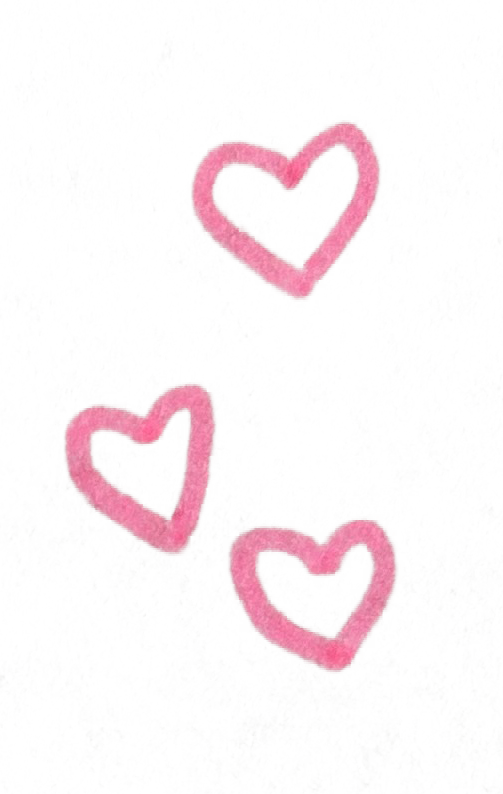 Three pink hearts drawn on a light-colored textured background.