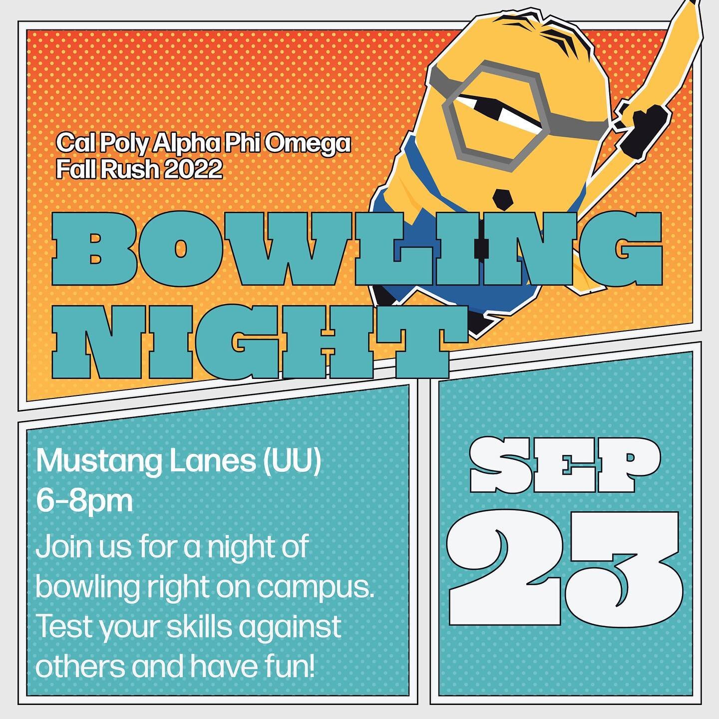 Why do minions like bananas so much?

They find them a-peeling!

Test your skills with some bowling with us in our campus&rsquo;s own Mustang Lanes over at the UU at 6pm TOMORROW! Sign the interest form in our bio!