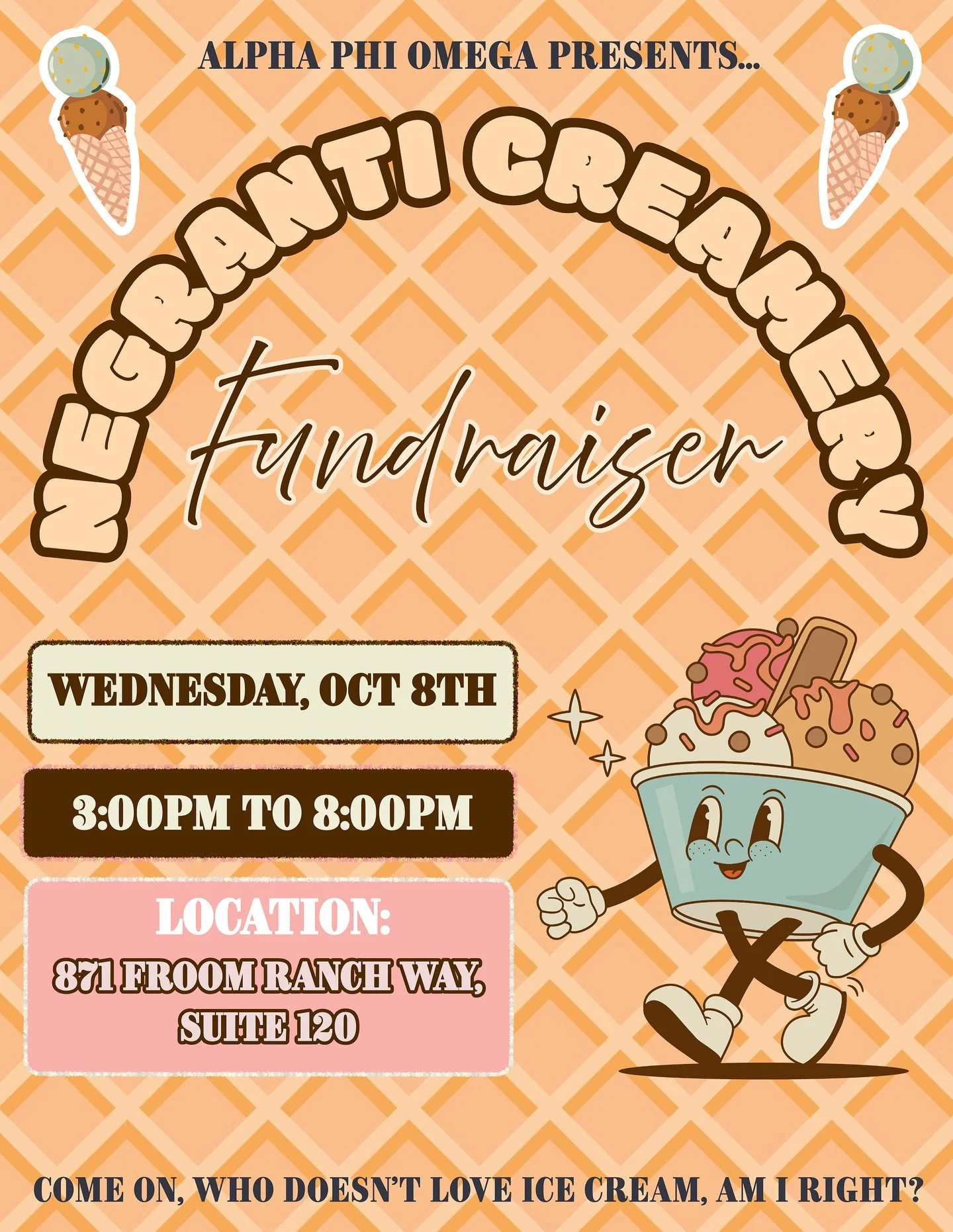 Let&rsquo;s make your Wednesday a little sweeter 💕🍨 Swing by Negranti Creamery and support APO from 3&ndash;8 PM!