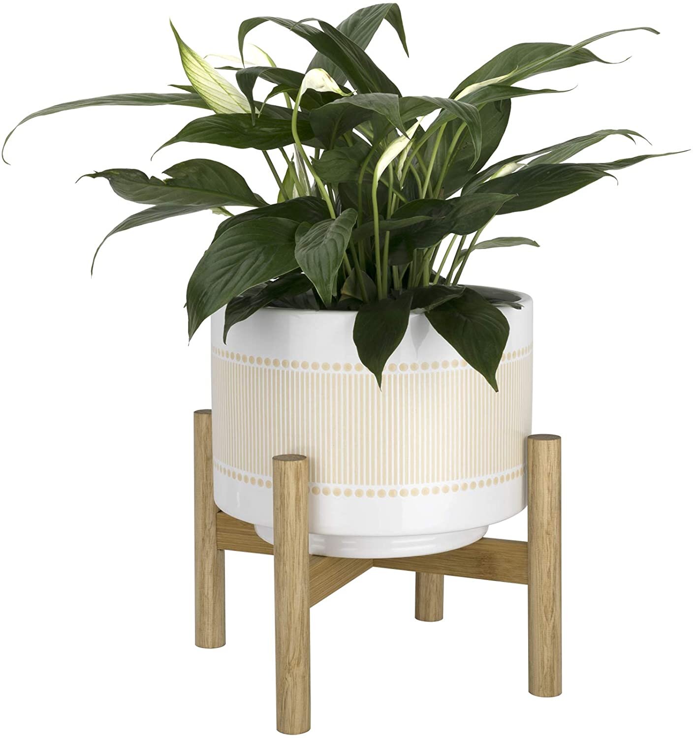 Ceramic Planter with Wood Stand 
