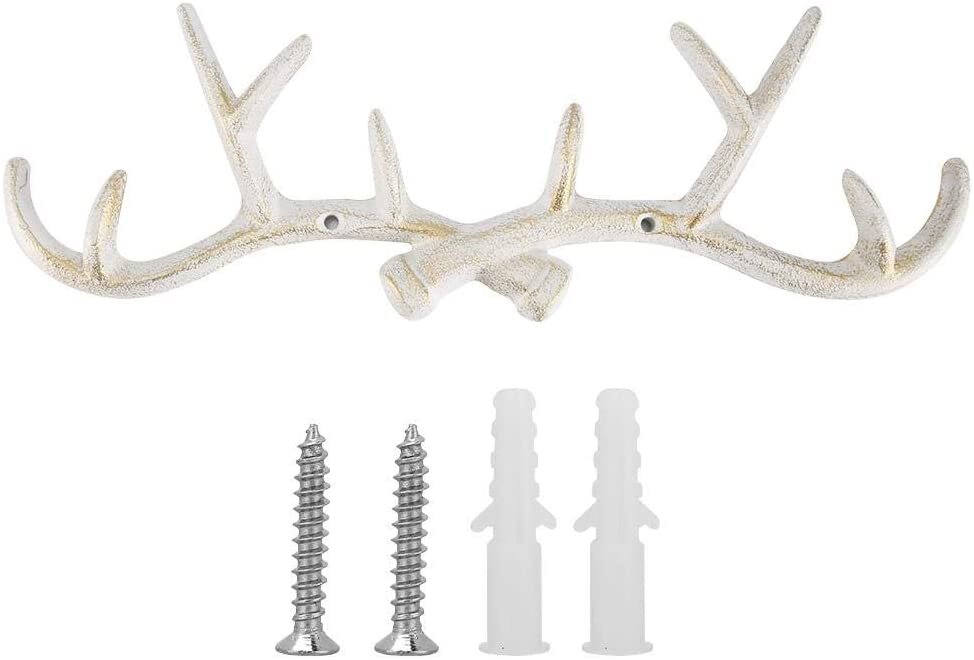 Vintage Antlers Hooks Cast Iron Deer Coat Rack 