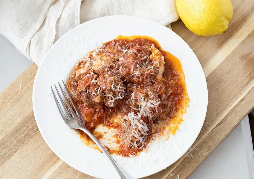 Cheese Stuffed Pizza Meatballs in the Slow Cooker