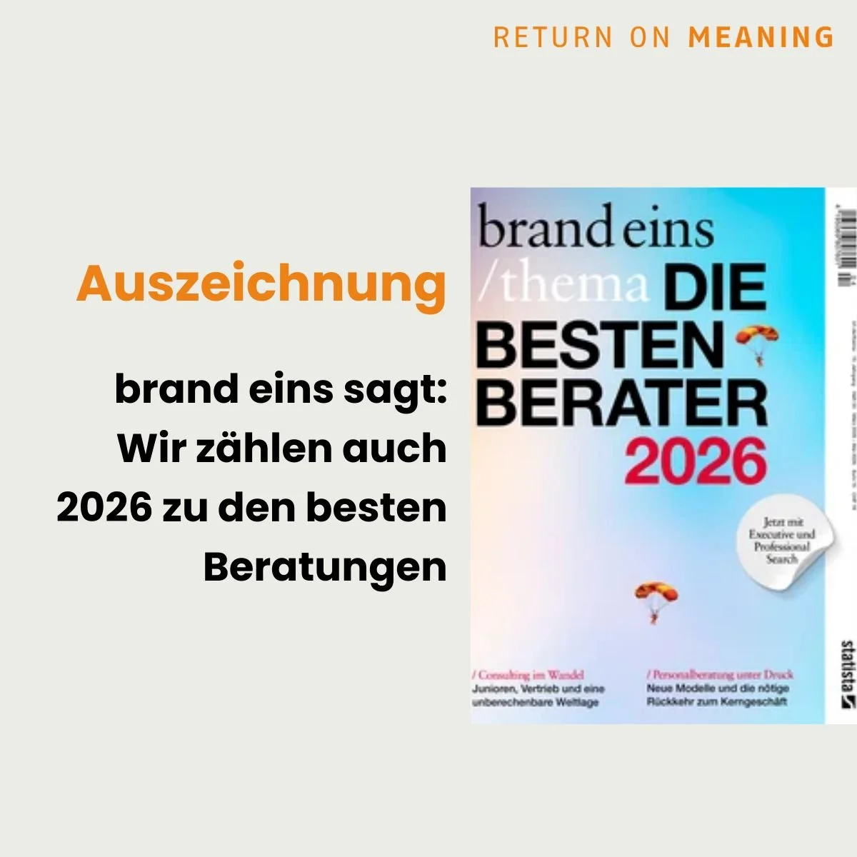 brand eins: RETURN ON MEANING is among Germany’s top management consultancies